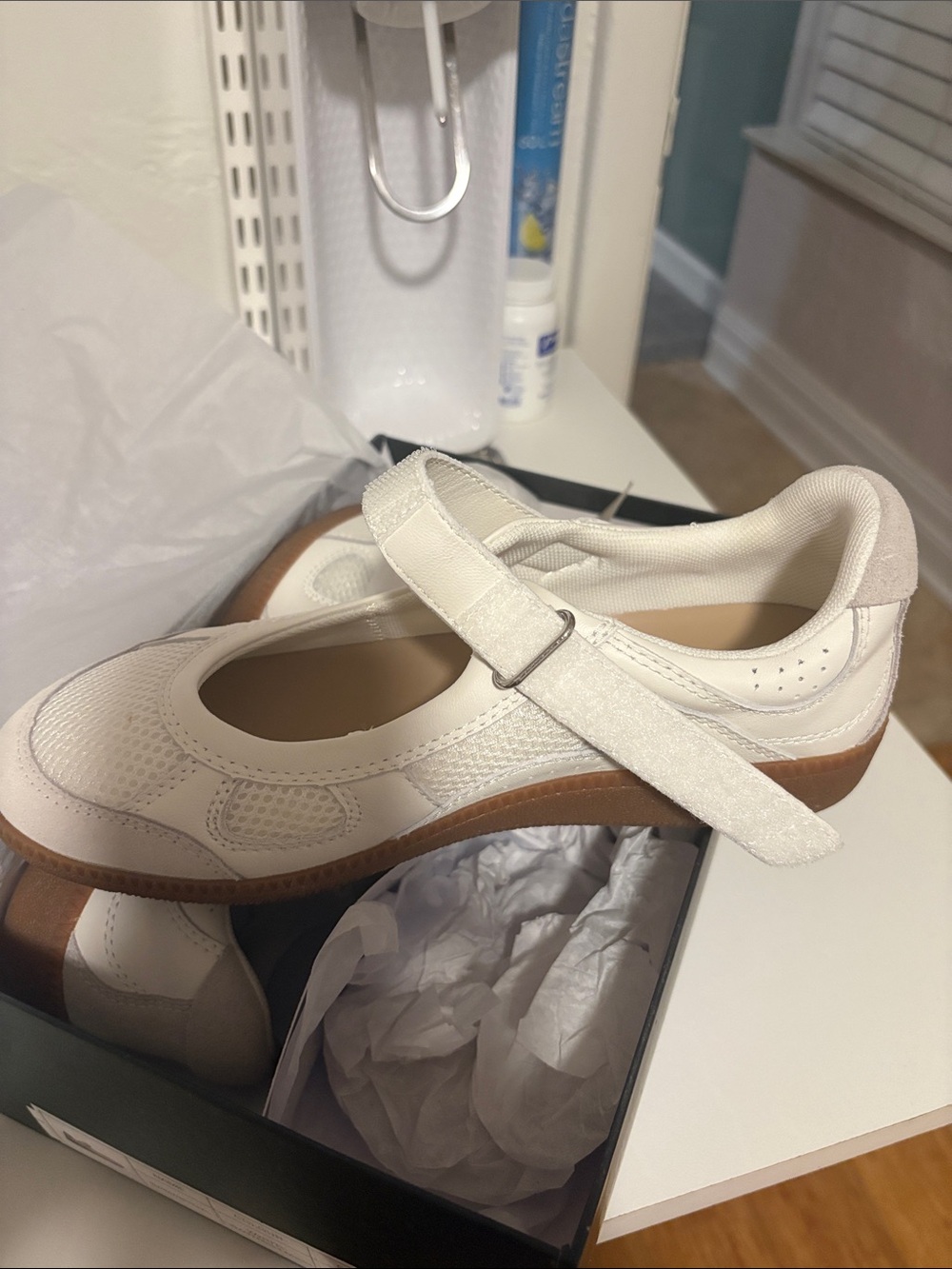 Women’s White Mary Jane Sneakers with Brown Sole sz 8/ 39